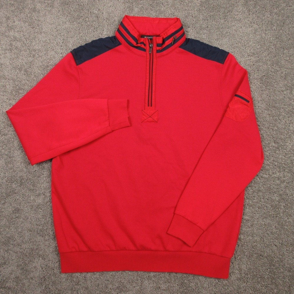 Bugatchi Sweater Mens 2XL Red Black Packable Hooded Quarter Zip‎ Pullover